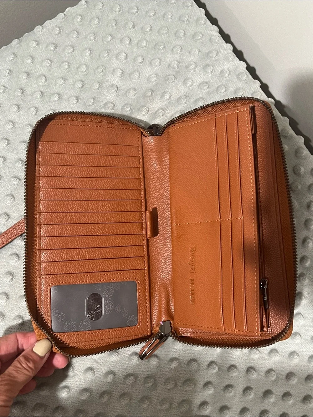 Brown Zip-Around Leather Wristlet Wallet